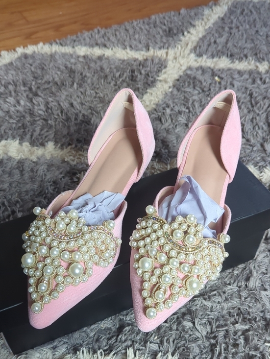 Shoes - NIB Elegant Pink Pearl-Embellished D'Orsay Flats